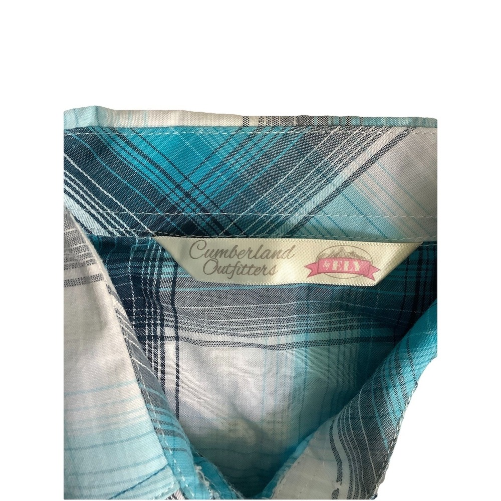 Cumberland Outfitters Bling Pearl Snap Blue Plaid Plaid Long Western Girls - Picture 5 of 5